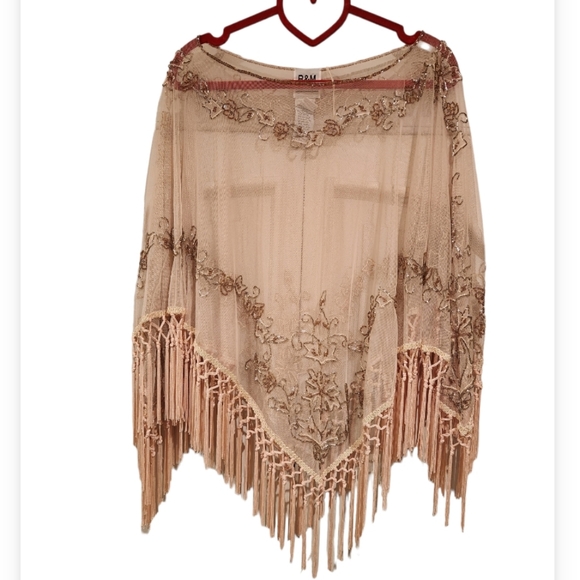 R&M RICHARDS BEAUTIFUL FRINGE HANDBEADED PONCHO Size 16 vintage brand new.rare. - Picture 3 of 15